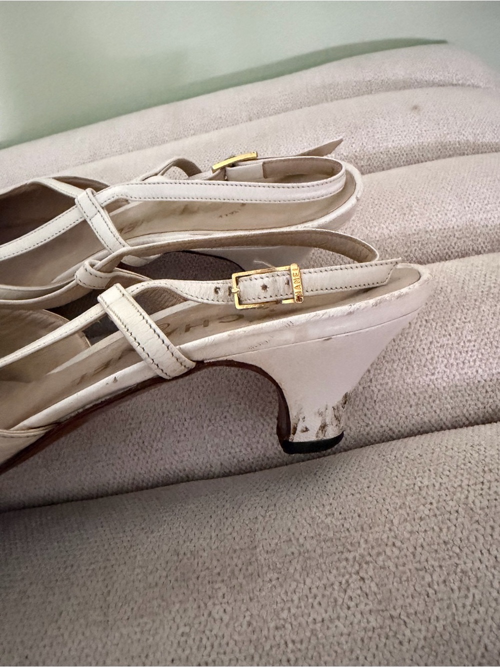 CHANEL Designer Vintage Kitten Slingback Cap Toe Heels White Size 36.5 37 6.5 7 - Picture 7 of 15